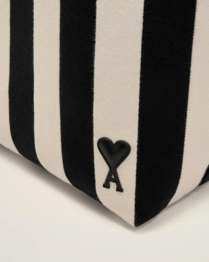 Ami de Coeur shopping bag in striped cotton canvas and smooth leather