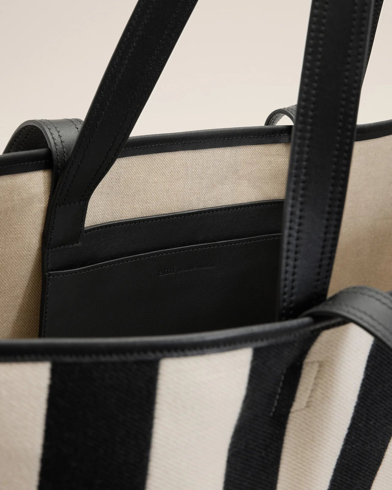 Ami de Coeur shopping bag in striped cotton canvas and smooth leather