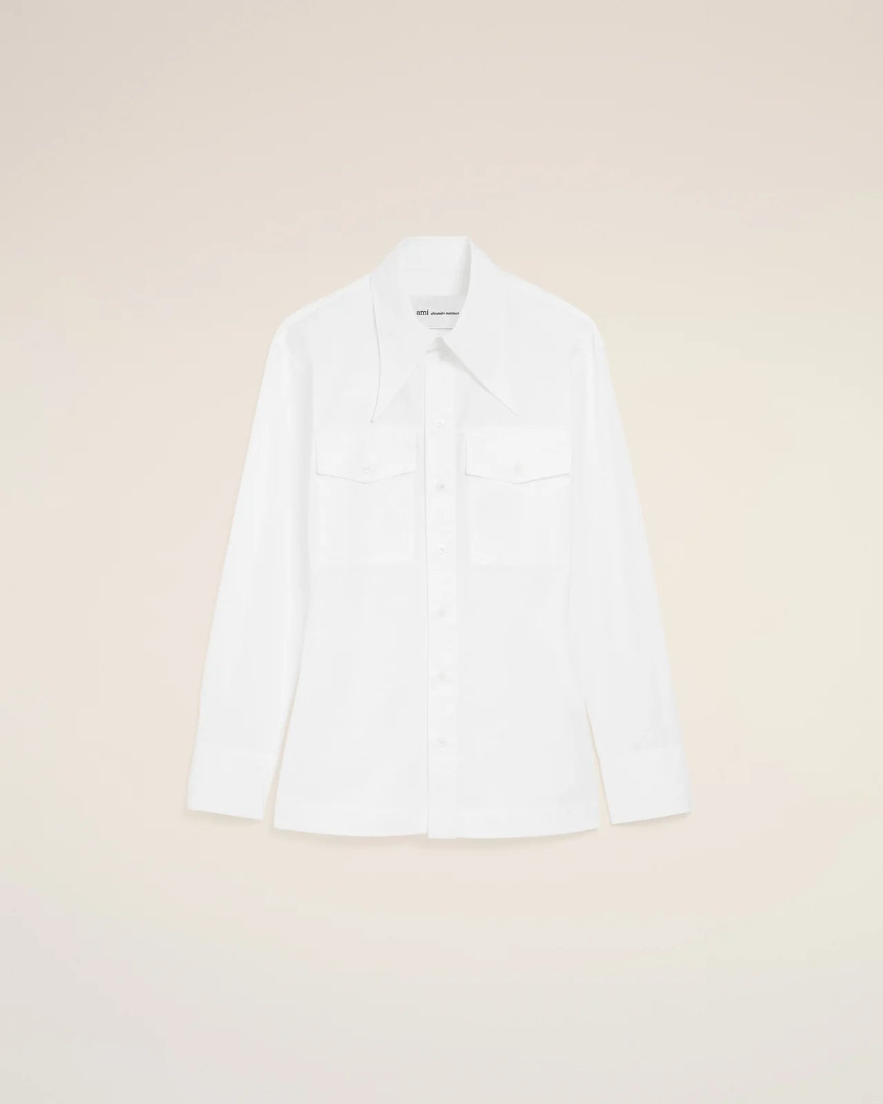 Ami White Cotton Sharp Collar Fitted Shirt