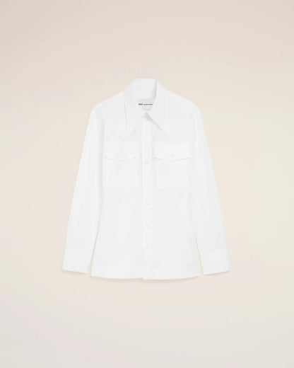 Ami White Cotton Sharp Collar Fitted Shirt