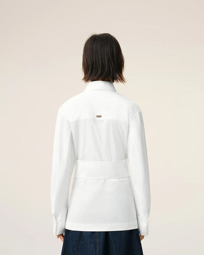 Ami White Cotton Sharp Collar Fitted Shirt