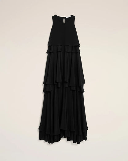 Ami Silk Long Dress with Ruffles