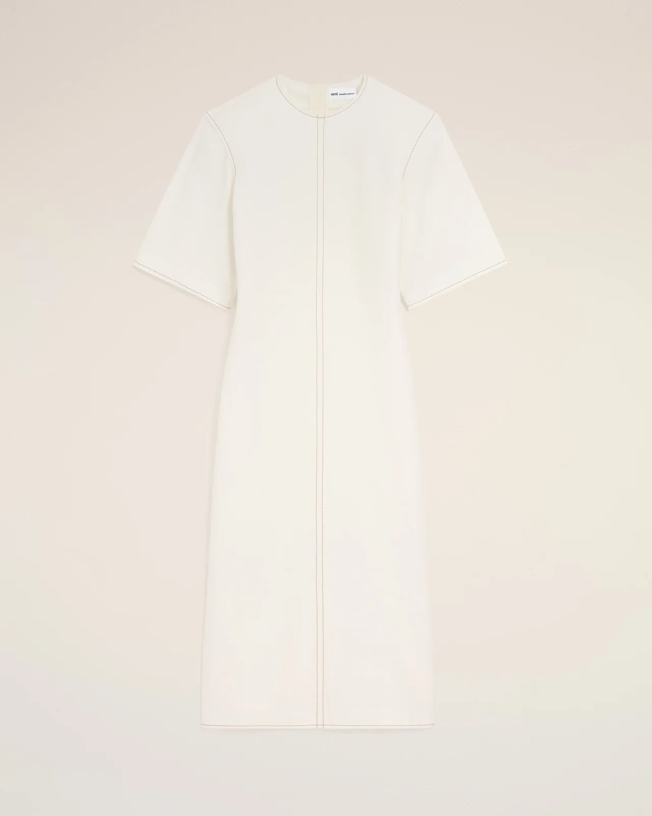 Ami White Cotton Long Fitted Dress