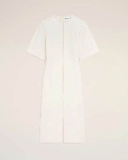 Ami White Cotton Long Fitted Dress