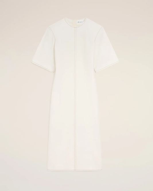 Ami White Cotton Long Fitted Dress