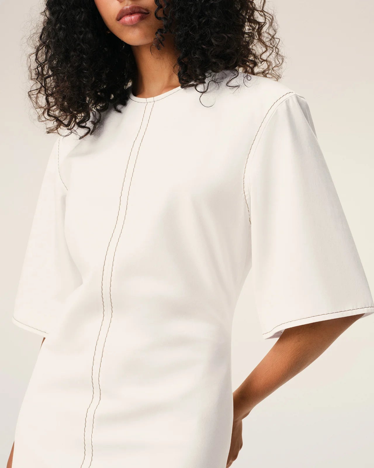 Ami White Cotton Long Fitted Dress