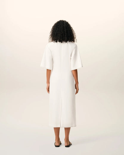 Ami White Cotton Long Fitted Dress