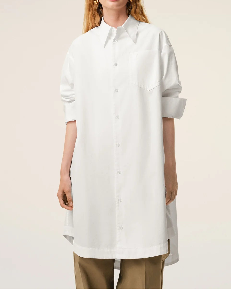 Ami White Cotton Ami de Coeur Wide Shirt Dress