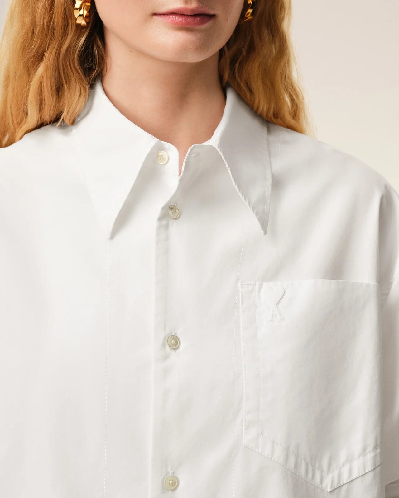 Ami White Cotton Ami de Coeur Wide Shirt Dress