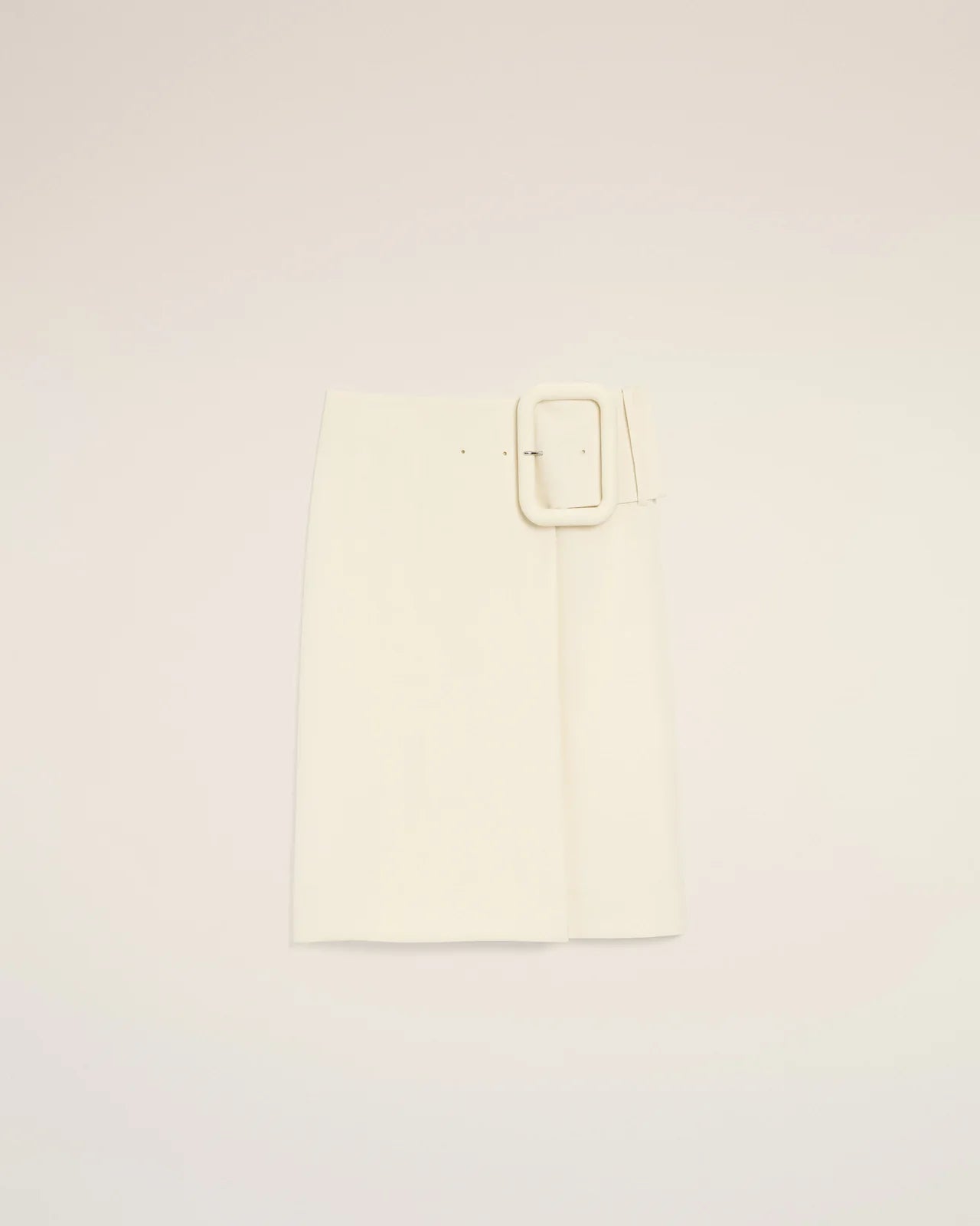 Ami White Big Buckle Belted Midi Skirt