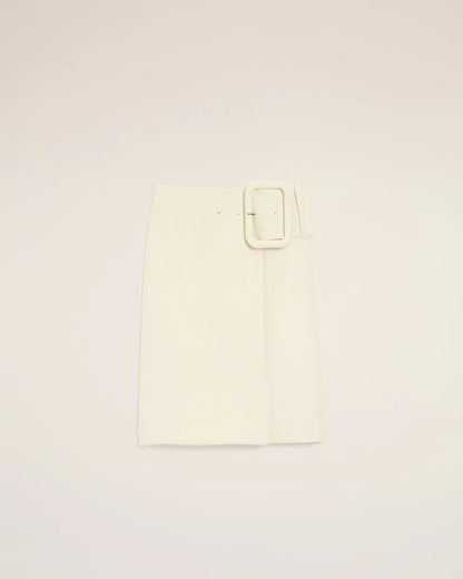 Ami White Big Buckle Belted Midi Skirt