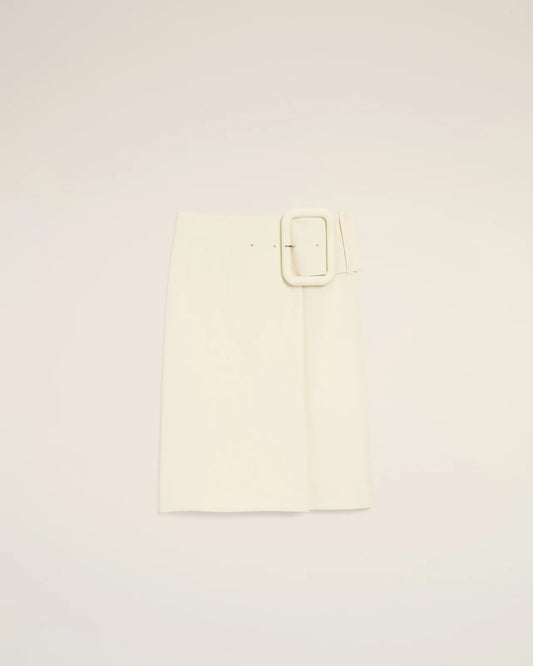 Ami White Big Buckle Belted Midi Skirt