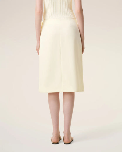 Ami White Big Buckle Belted Midi Skirt