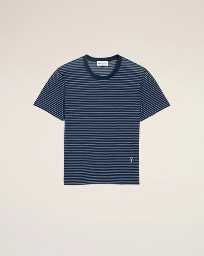 Ami Blue Striped Cotton Ami de Coeur T-Shirt
