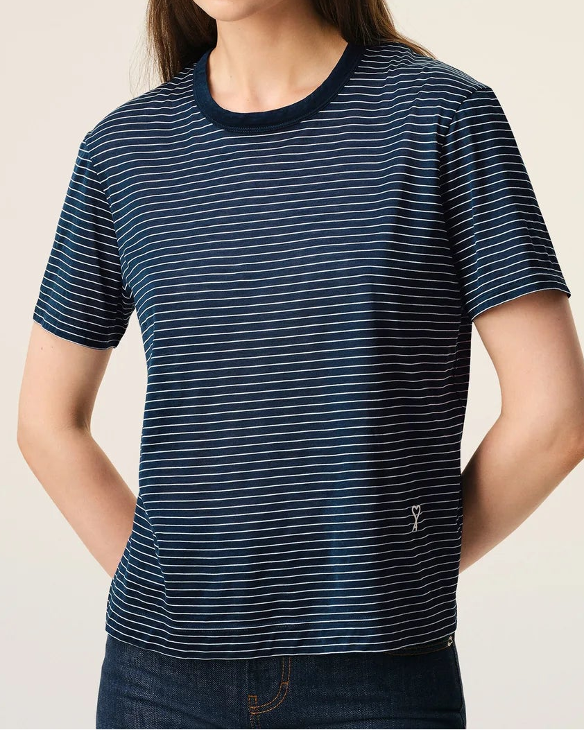 Ami Blue Striped Cotton Ami de Coeur T-Shirt