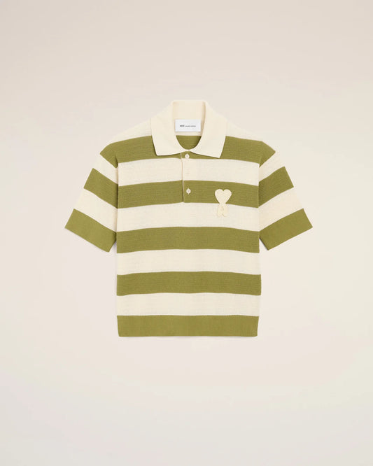 Ami Cotton Short Sleeves Ami de Coeur Striped Polo