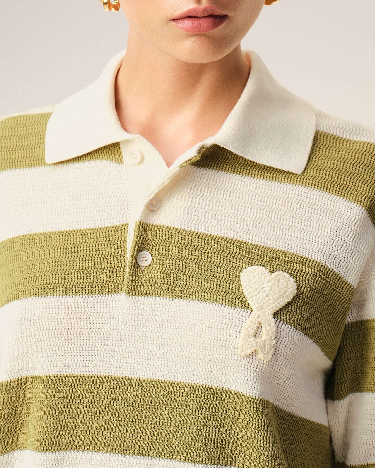 Ami Cotton Short Sleeves Ami de Coeur Striped Polo