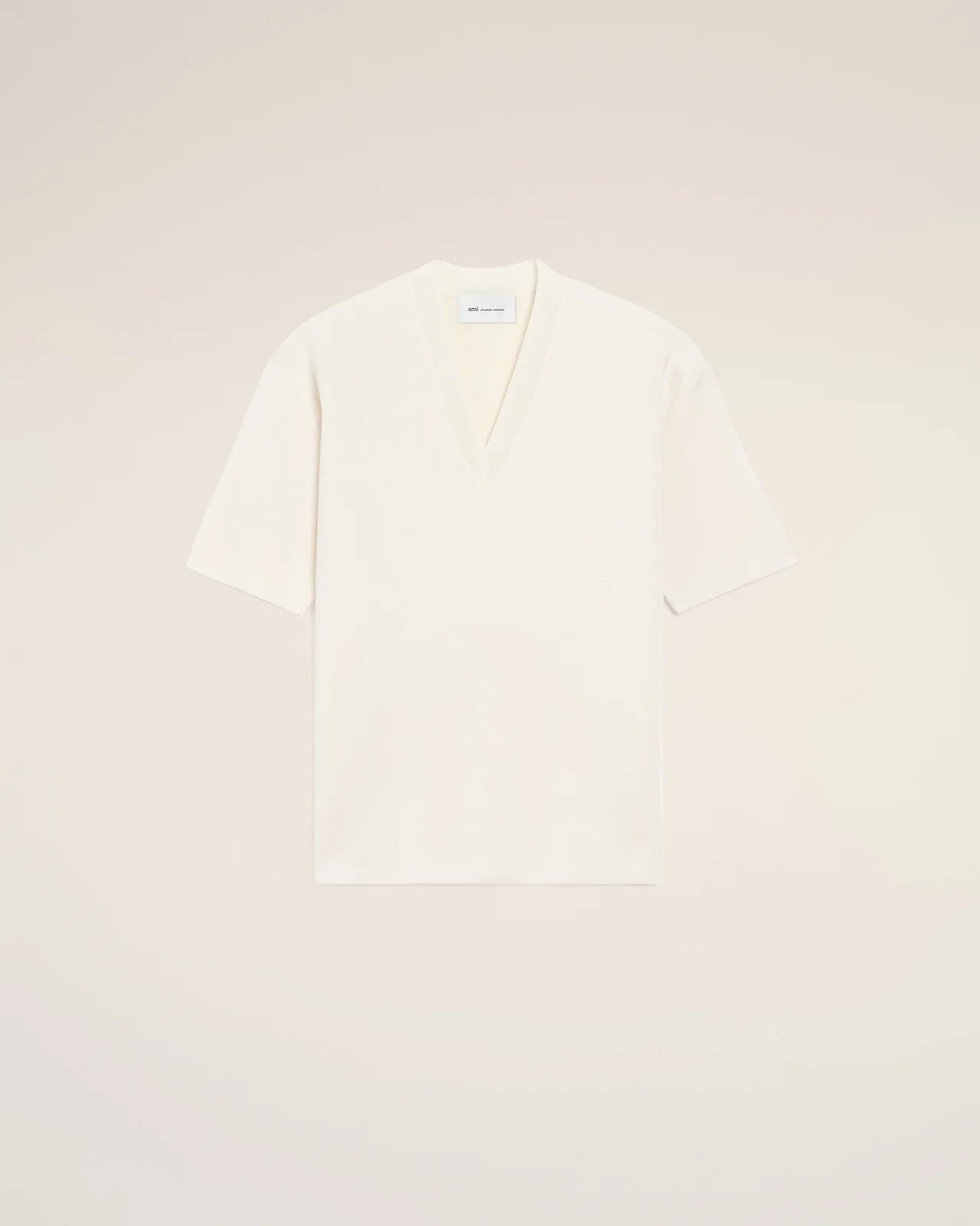 Ami White Short Sleeves V Neck Sweater Top
