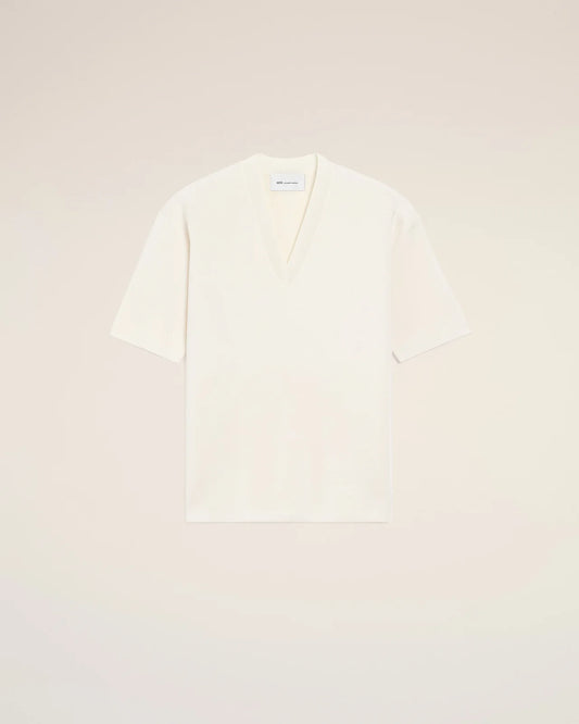 Ami White Short Sleeves V Neck Sweater Top