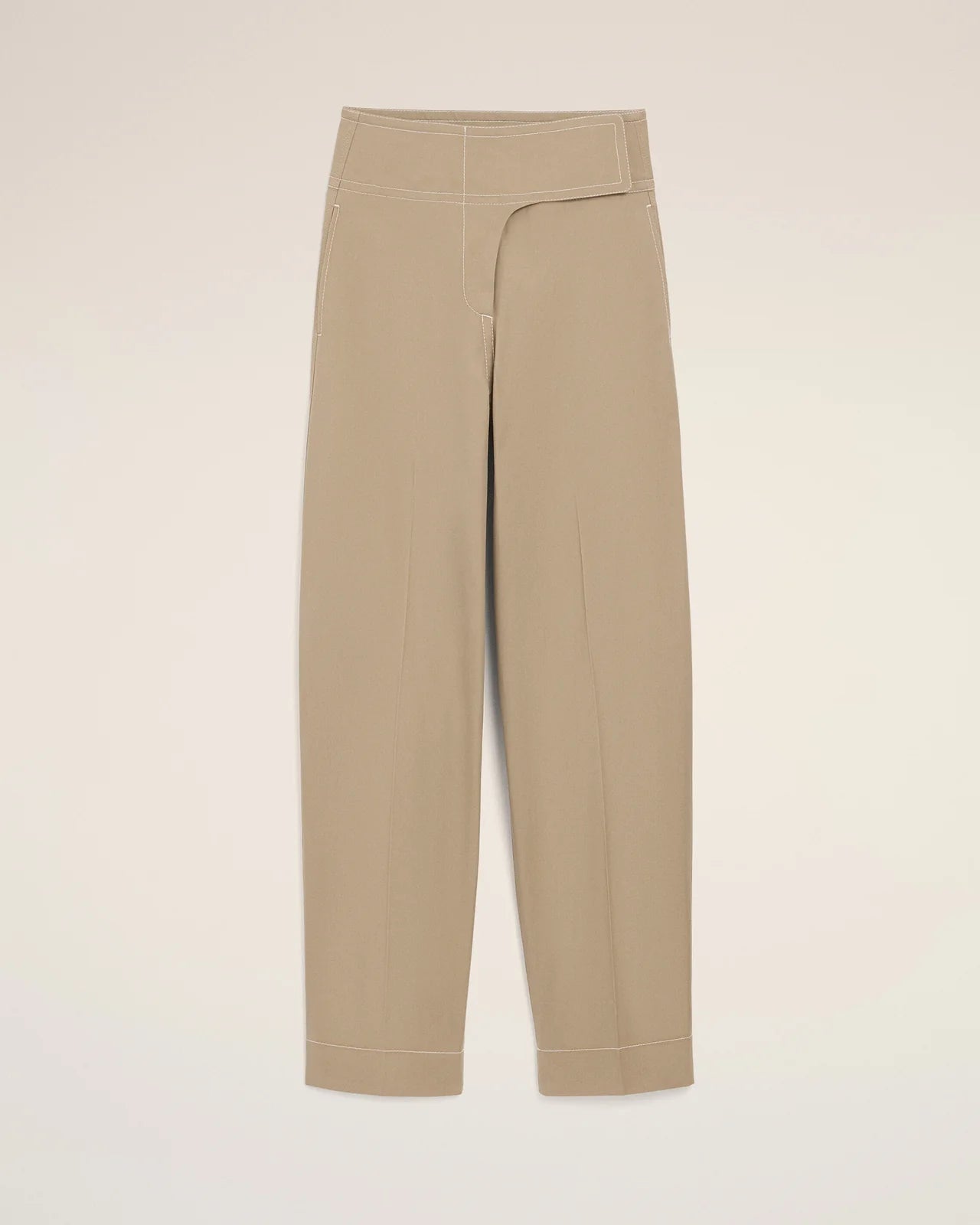 Ami Beige Cotton Wrapped Belted Trousers
