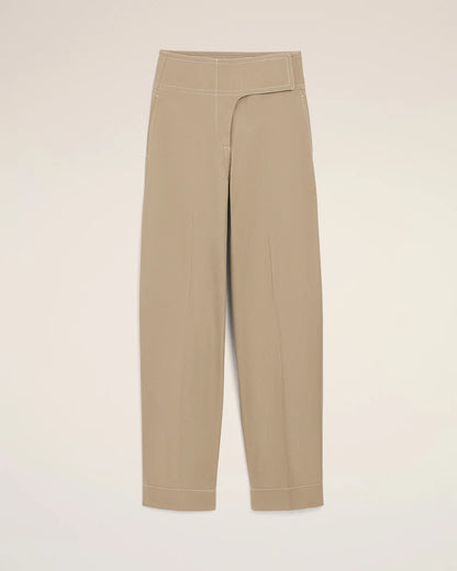 Ami Beige Cotton Wrapped Belted Trousers