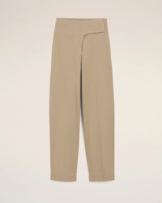 Ami Beige Cotton Wrapped Belted Trousers