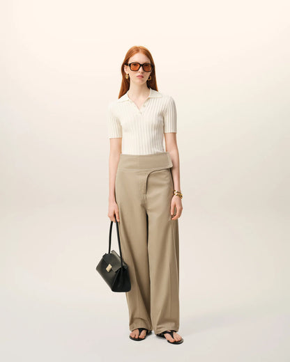 Ami Beige Cotton Wrapped Belted Trousers
