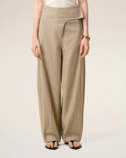 Ami Beige Cotton Wrapped Belted Trousers