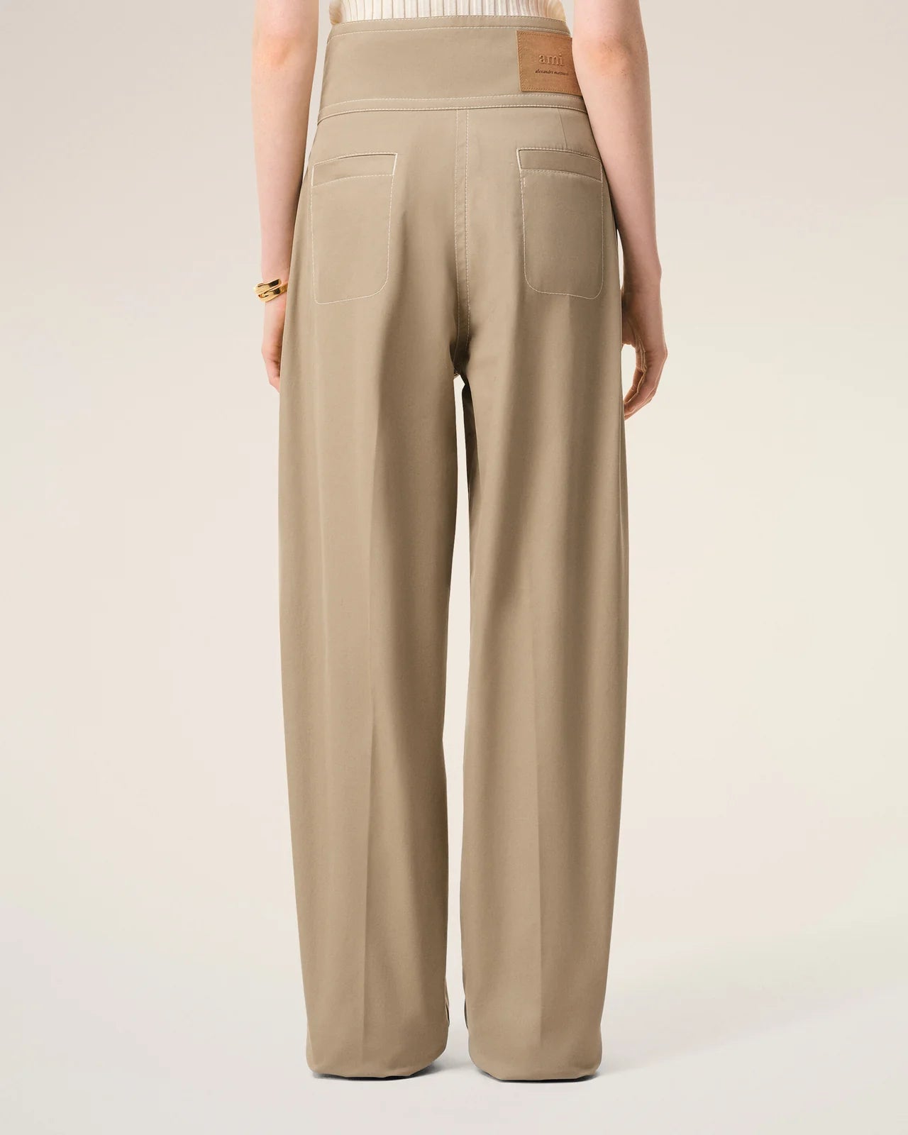 Ami Beige Cotton Wrapped Belted Trousers