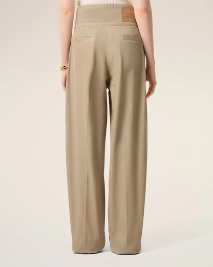 Ami Beige Cotton Wrapped Belted Trousers