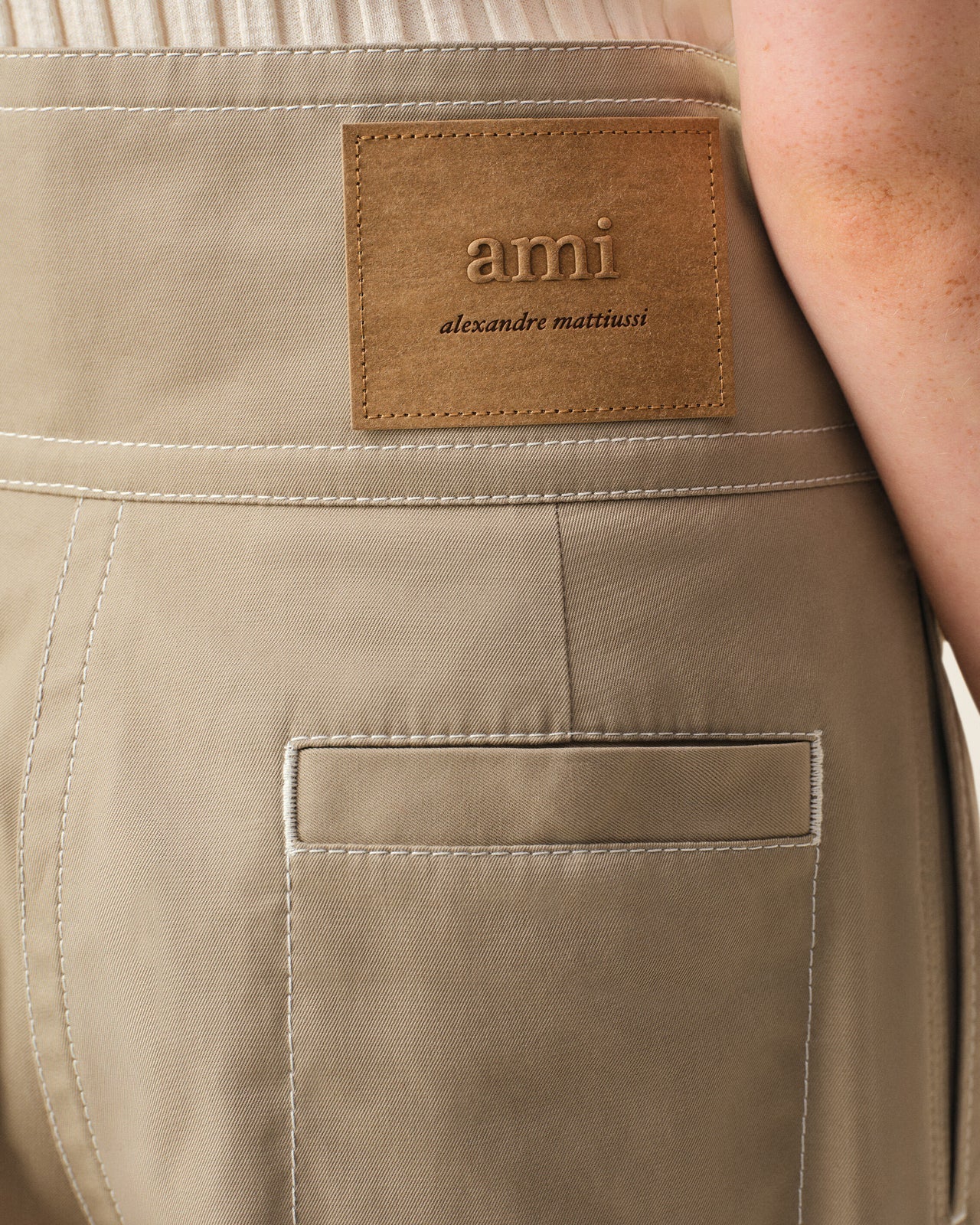 Ami Beige Cotton Wrapped Belted Trousers
