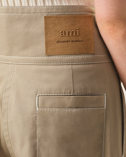 Ami Beige Cotton Wrapped Belted Trousers