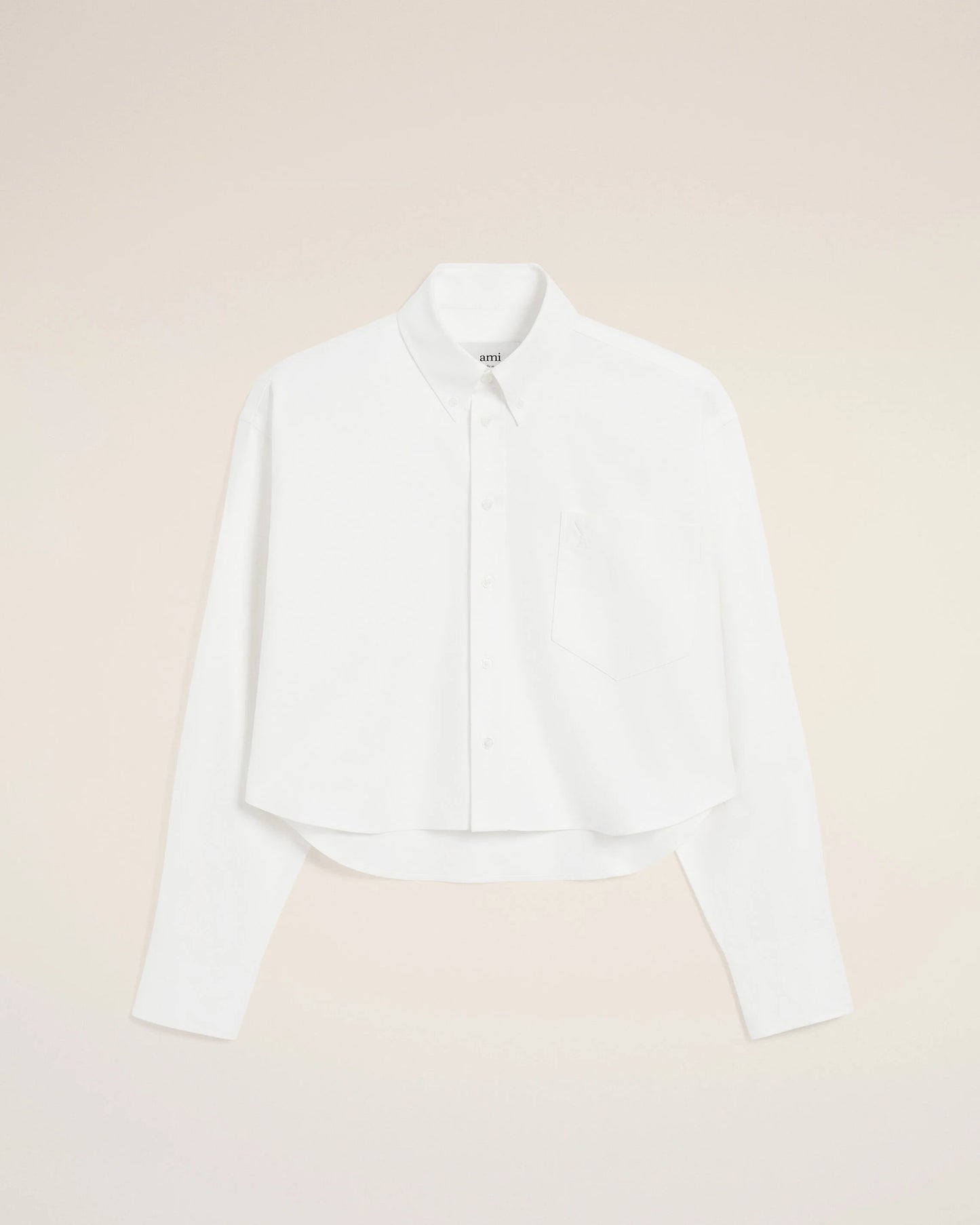 Ami White Cotton Ami de Coeur Cropped Oversized Shirt