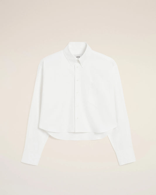 Ami White Cotton Ami de Coeur Cropped Oversized Shirt