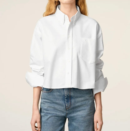 Ami White Cotton Ami de Coeur Cropped Oversized Shirt