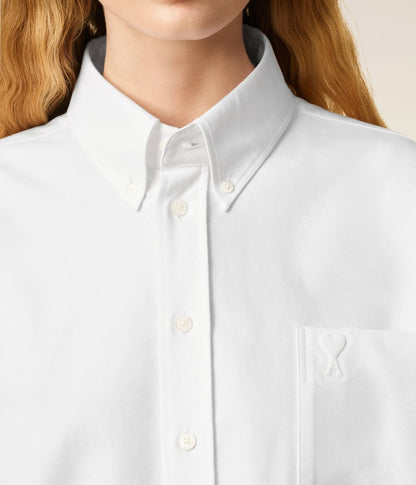 Ami White Cotton Ami de Coeur Cropped Oversized Shirt