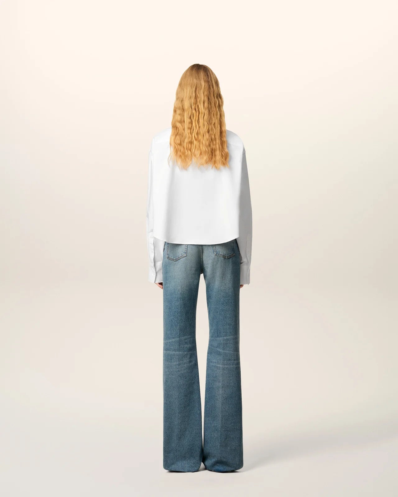 Ami White Cotton Ami de Coeur Cropped Oversized Shirt