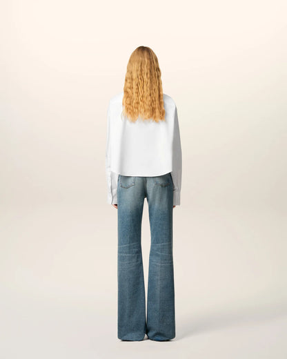 Ami White Cotton Ami de Coeur Cropped Oversized Shirt
