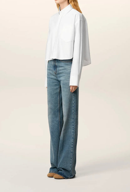 Ami White Cotton Ami de Coeur Cropped Oversized Shirt