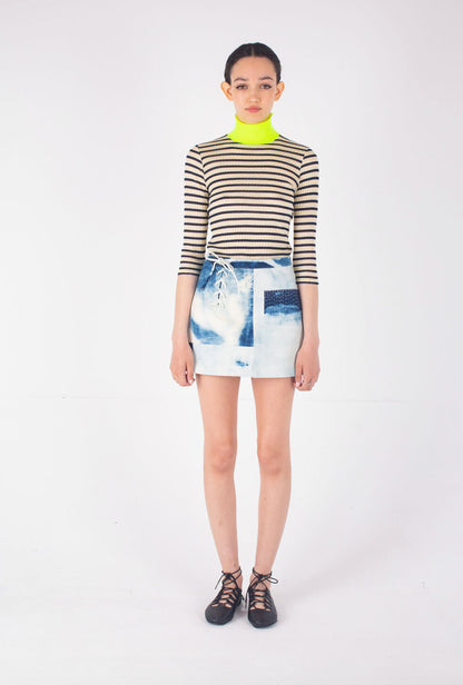 La Fetiche Thelma-01 Denim Patchwork Mini Skirt