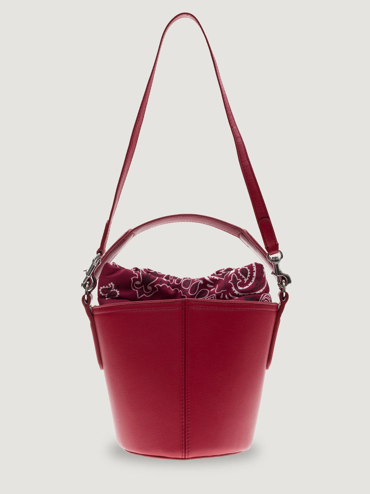 Call It By Your Name mini cherry Peekaboo bag with the shoulder strap raised