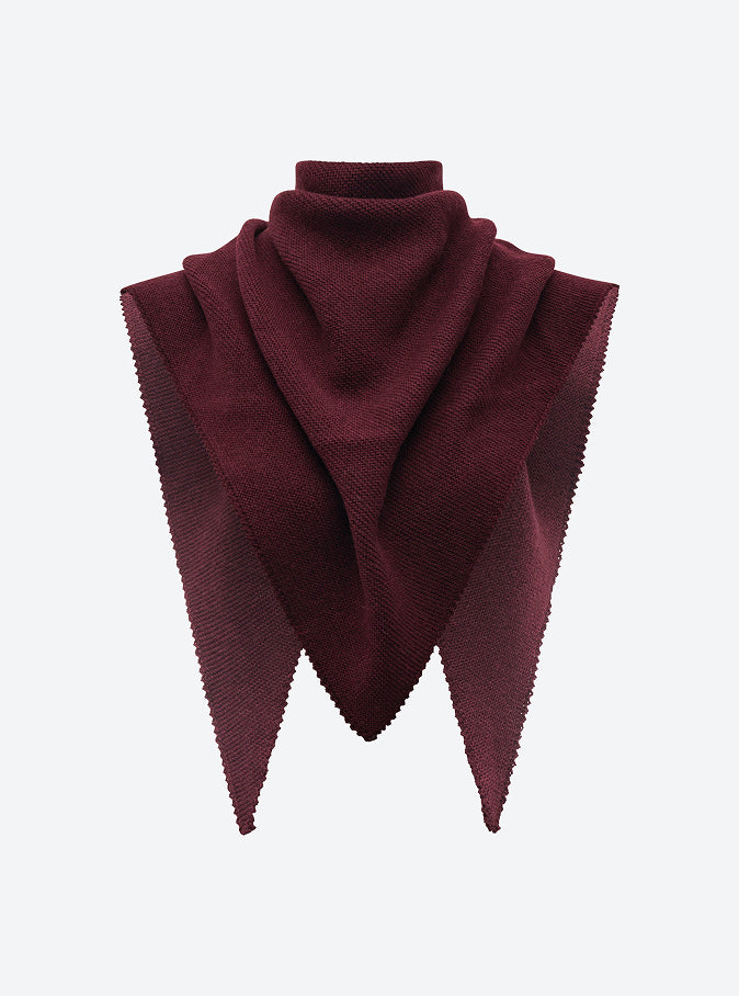 Molli Frais amaranth garter-stitch triangle scarf in merino wool and cashmere, second view
