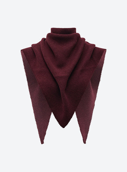 Molli Frais amaranth garter-stitch triangle scarf in merino wool and cashmere, second view