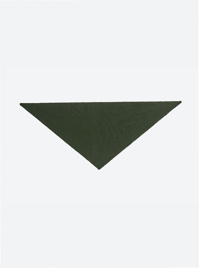 Flat-lay view of the Molli Frais fine-knit triangle scarf in khaki