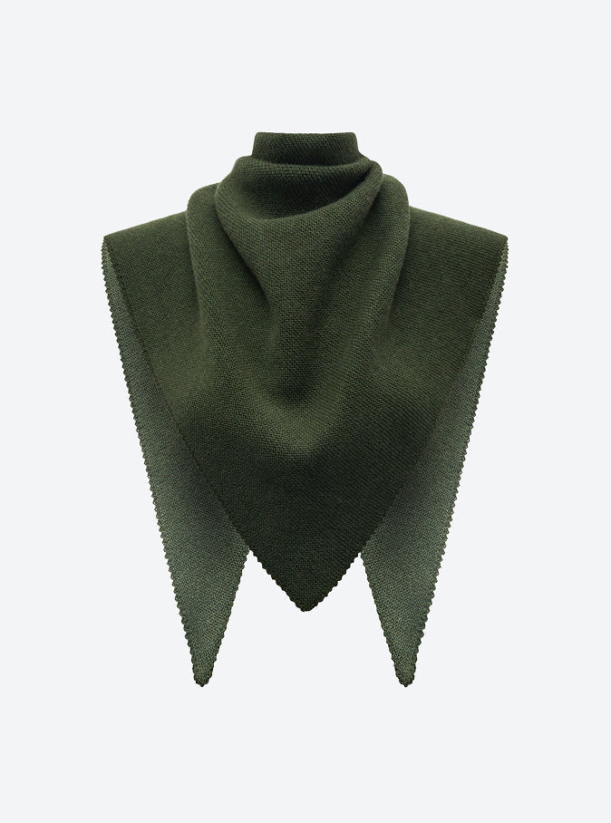 Molli Frais khaki garter-stitch triangle scarf in merino wool and cashmere, second view