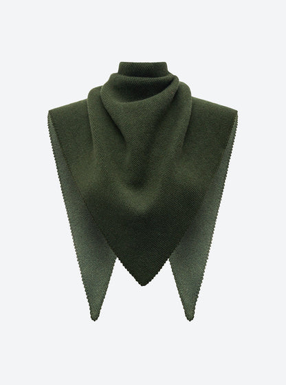 Molli Frais khaki garter-stitch triangle scarf in merino wool and cashmere, second view