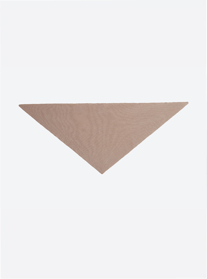 Flat-lay view of the Molli Frais fine-knit triangle scarf in muesli