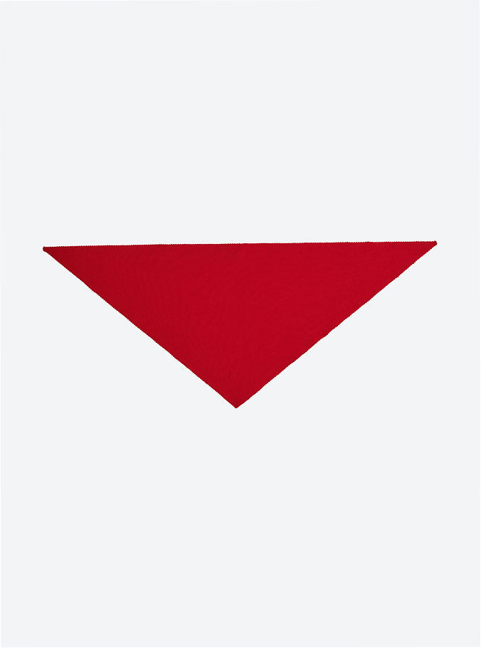 Flat-lay view of the Molli Frais fine-knit triangle scarf in lady red