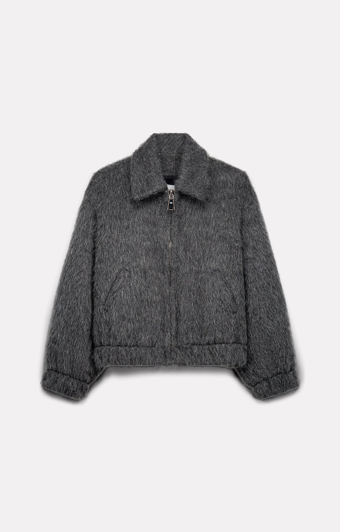 Flat-lay view of the Roseanna Orso smoke long-pile zip jacket